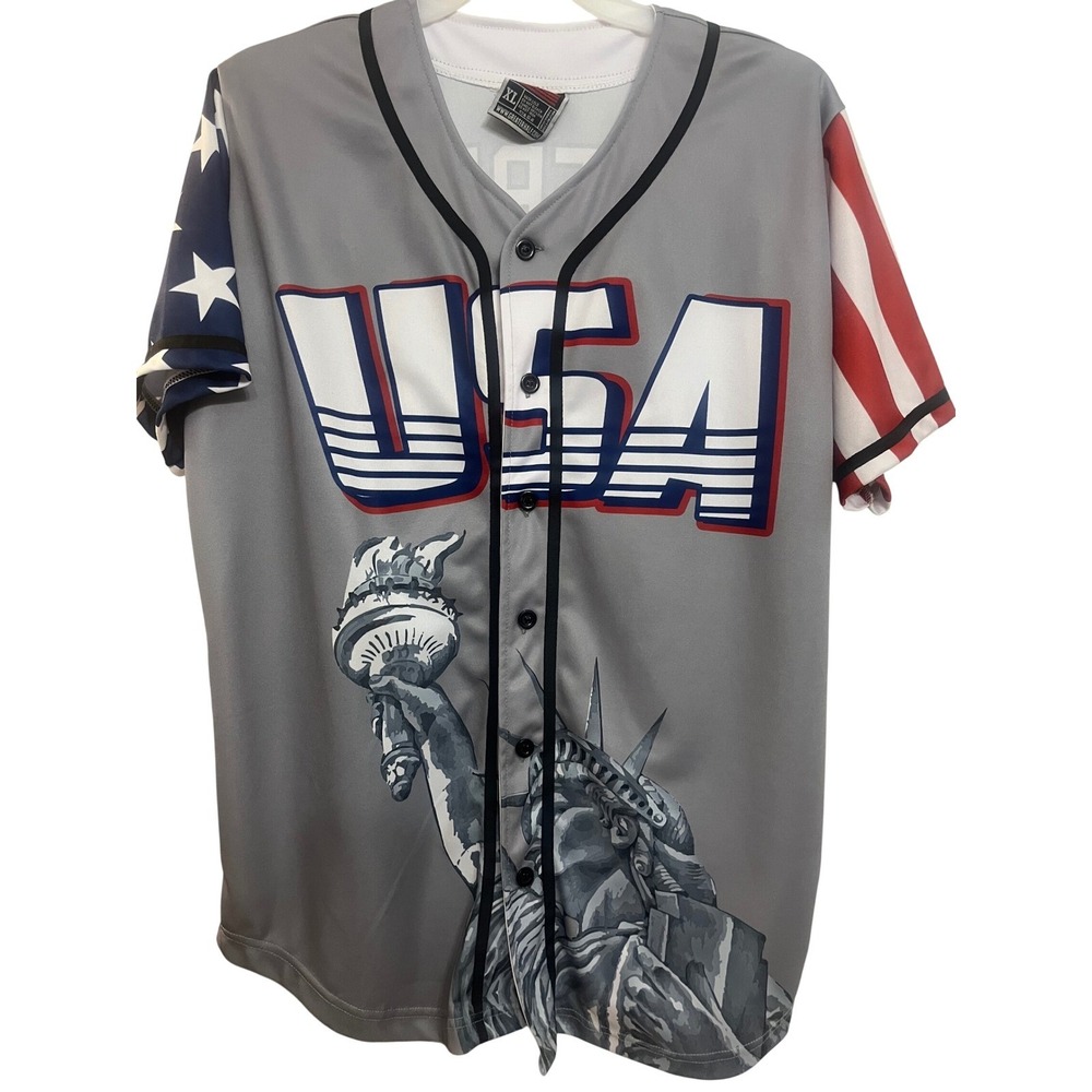 Greater Half Mens USA Baseball‎ Jersey Gray Statue of Liberty America 1 XL